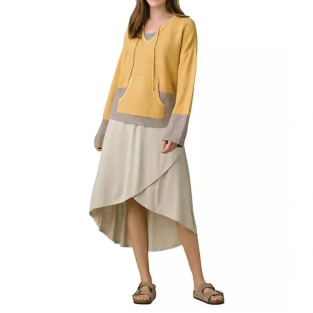 Prana Pullover V-Neck Sweater Women’s Small Yellow Gray Oversized NWT - Picture 2 of 5